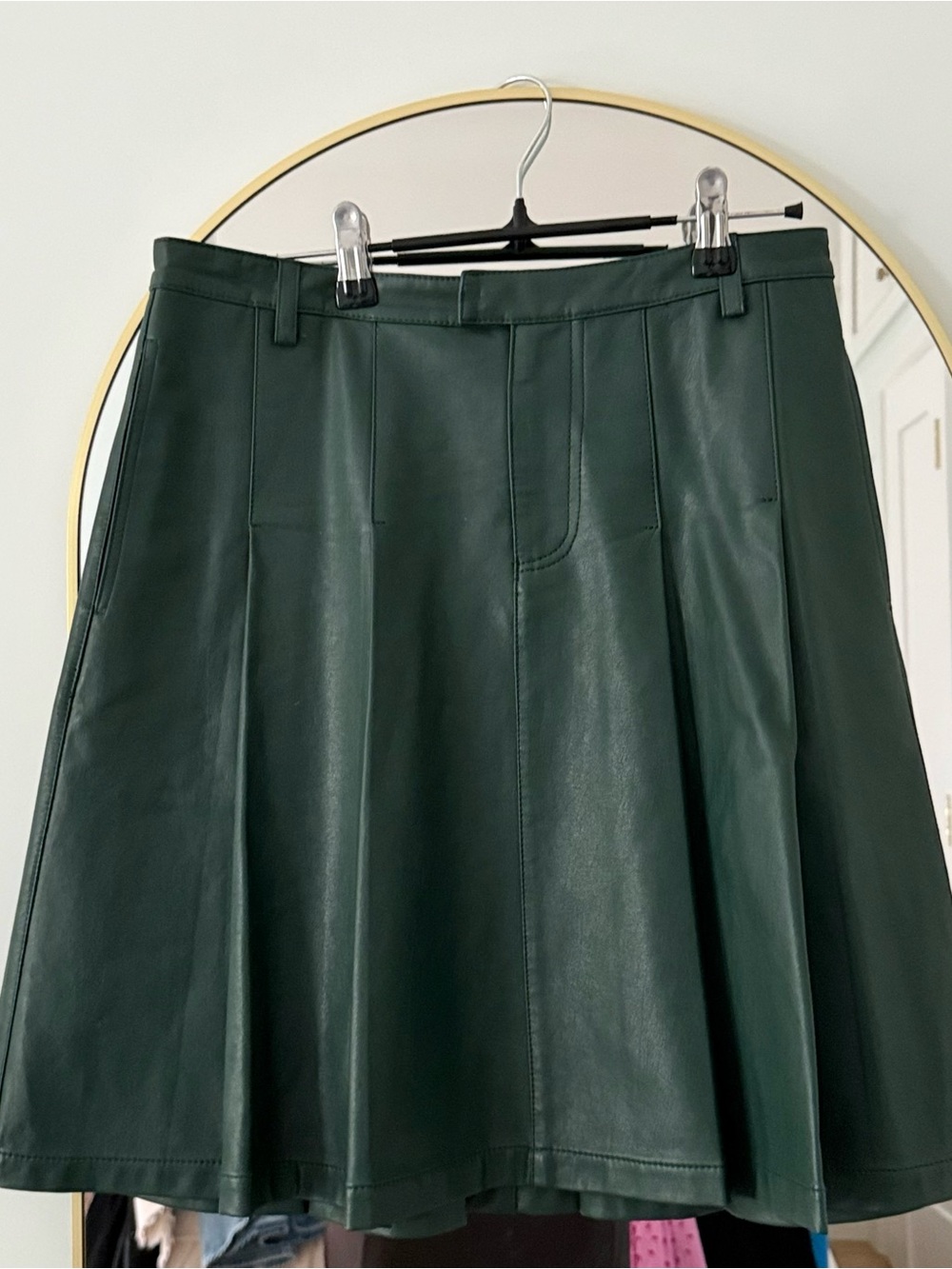 Free People Dark Forest Green Faux Leather Skater Skirt